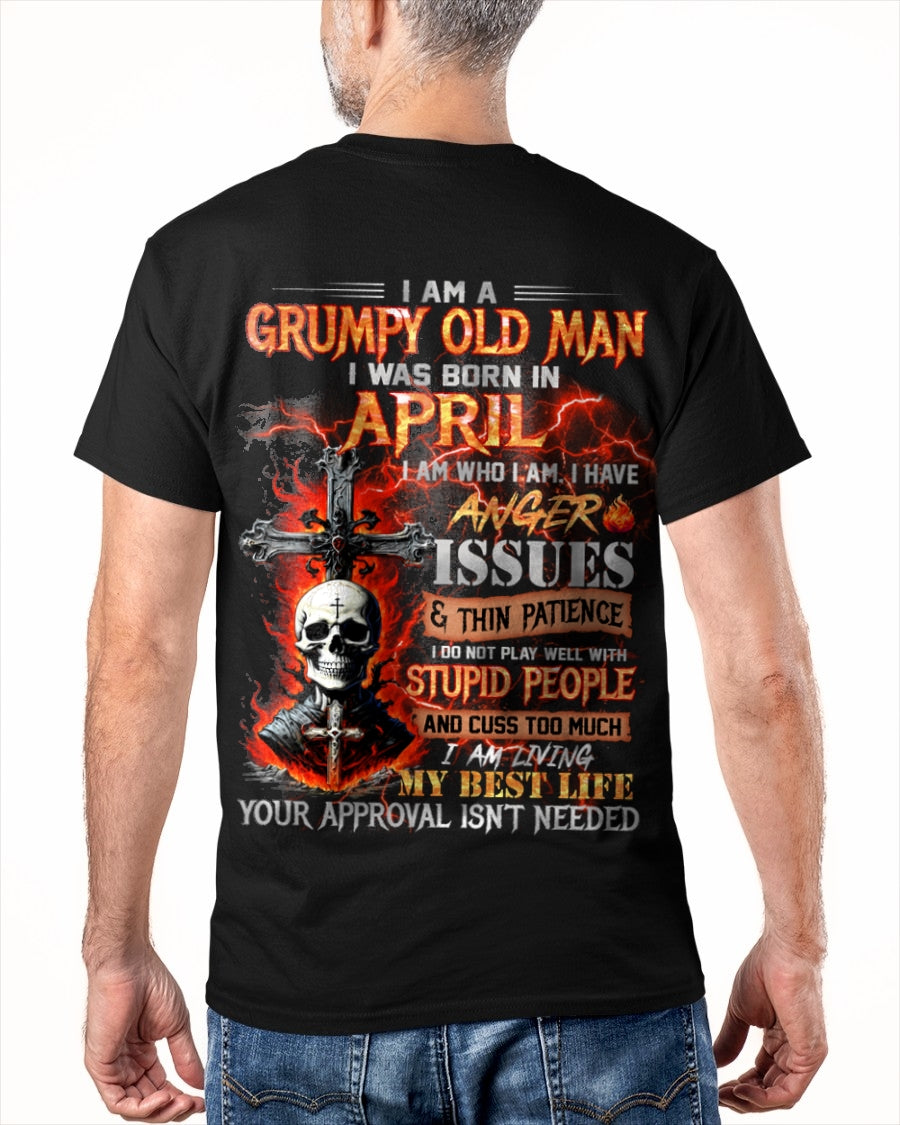 APRIL - GRUMPY OLD MAN T-SHIRT - FUNNY SKULL ANGER ISSUES TEE - PERFECT GIFT FOR MEN XUAN04 / male (SKU12-319-04)