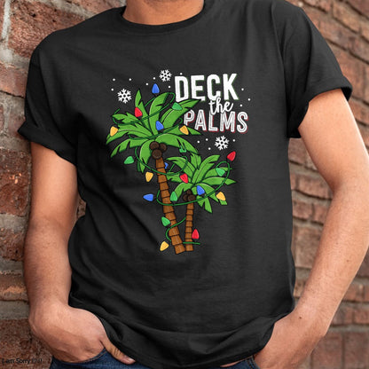 Deck The Palms Tropical Hawaii Christmas Palm Tree Lights T-Shirt - Christmas Unisex T-Shirt/Hoodie/Sweatshirt - HNDS00