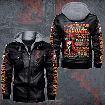 JANUARY - GRUMPY OLD MAN Leather Jacket - A01-13 JANUARY, I AM WHO I AM For MAN - TRACY01 (SKU2607-58-01)