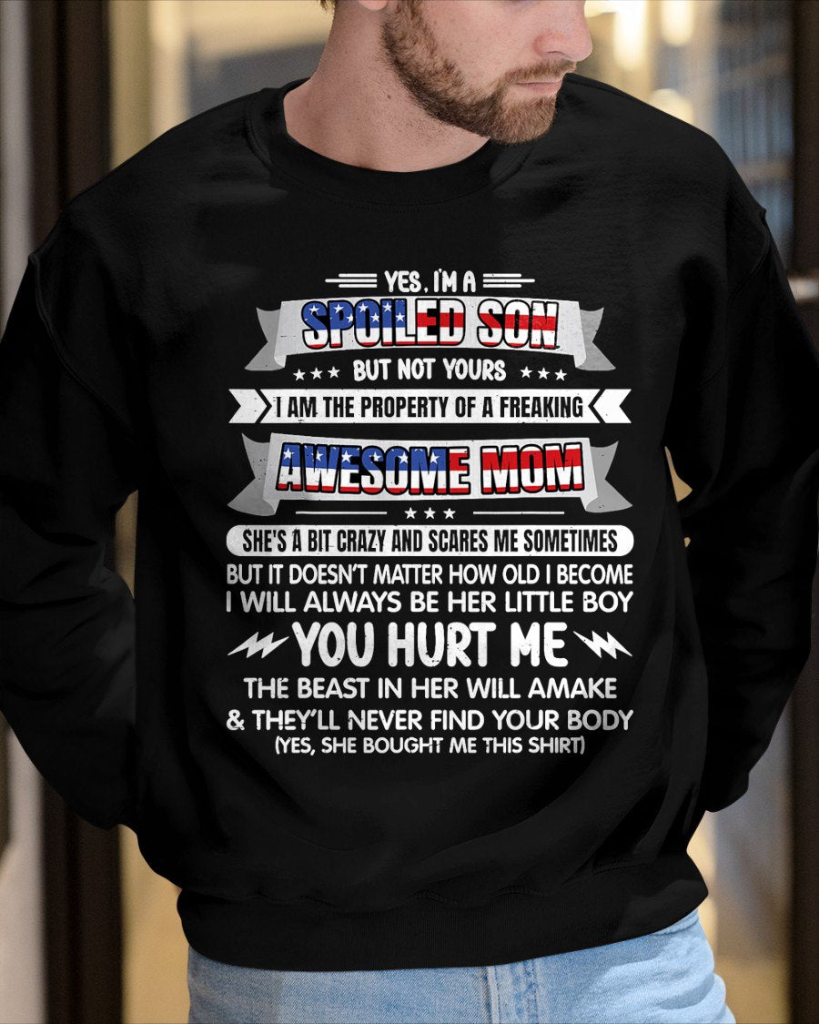 Im A Spoiled Son But Not Yours Freaking Awesome Mom USA Flag T-Shirt From MOM - TRACY00 (SKU-TRAN-120512)