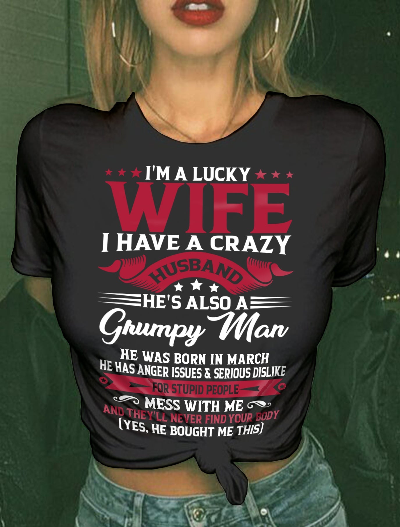 MARCH - PERFECT T-SHIRT FOR MY LUCKY WIFE - GIFT FROM HUSBAND - tracy03 (SKU10-156-03)