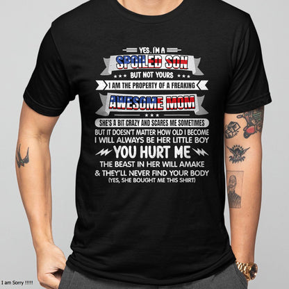 Im A Spoiled Son But Not Yours Freaking Awesome Mom USA Flag T-Shirt From MOM - TRACY00 (SKU-TRAN-120512)