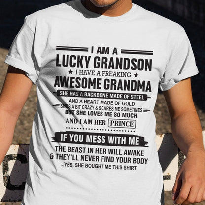 I Am A Lucky Grandson T-Shirt – Birthday Gift From Grandma / Woman - tracy00 (SKU11-29-00)