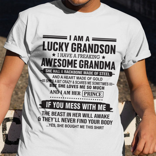 I Am A Lucky Grandson T-Shirt – Birthday Gift From Grandma / Woman - tracy00 (SKU11-29-00)