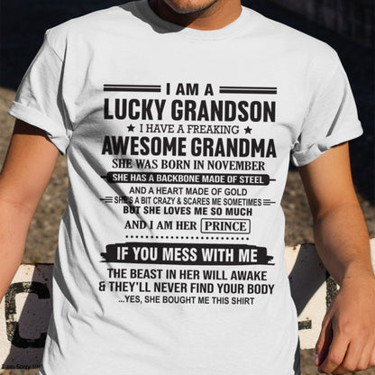 I Am A Lucky Grandson T-Shirt – Birthday Gift From November Grandma / Woman - tracy11 (SKU11-29-11)