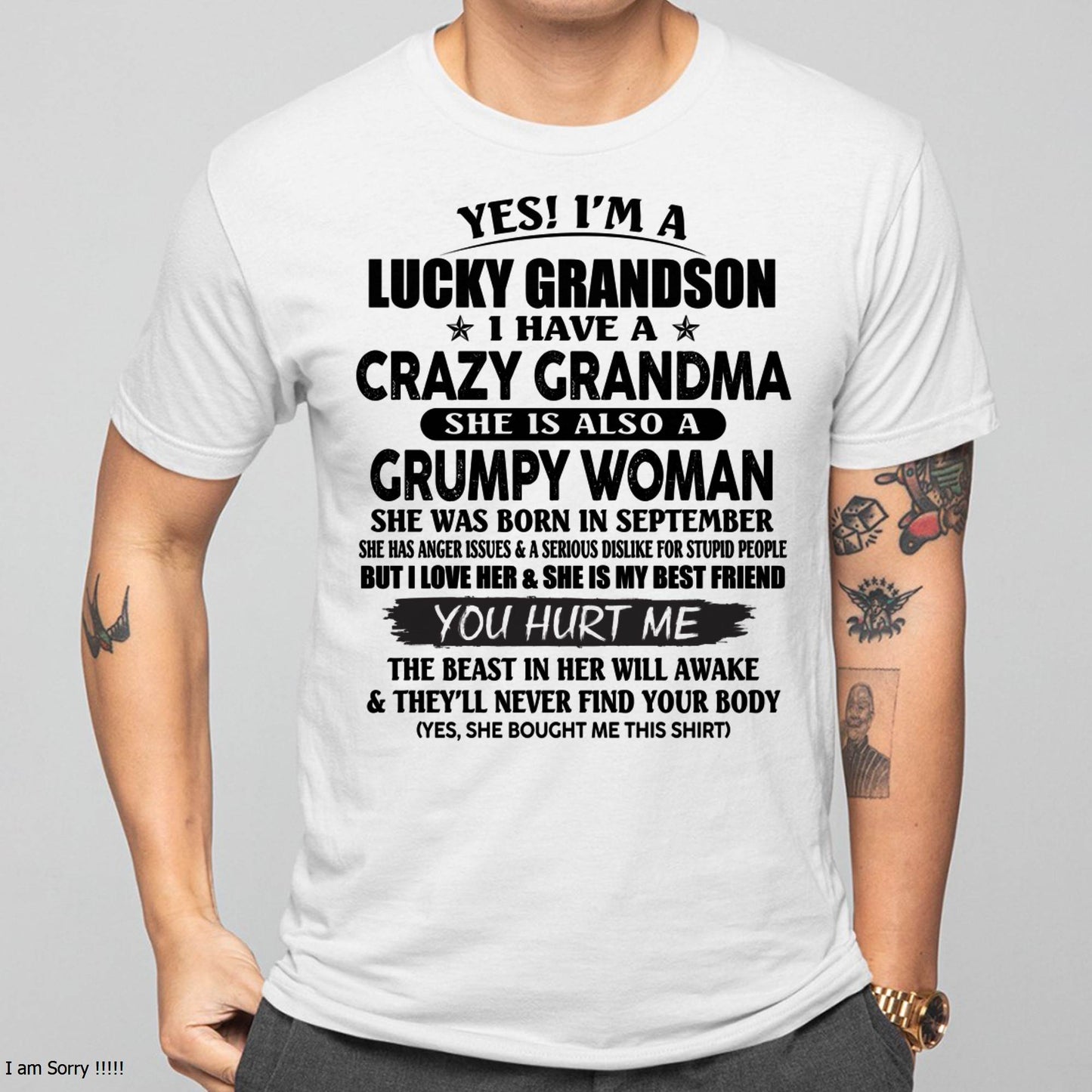 SEPTEMBER - LUCKY GRANDSON OF CRAZY GRANDMA -  PERFECT GIFT FROM GRANDMA - tracy09 (SKU12-113-09)