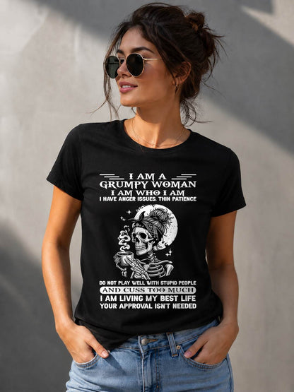"I AM A GRUMPY WOMEN - I HAVE ANGER ISSUES AND THIN PAtracyCE " – T – SHIRT FOR WOMEN – tracy00 (SKU2607-220-00)
