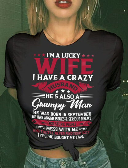 SEPTEMBER - PERFECT T-SHIRT FOR MY LUCKY WIFE - GIFT FROM HUSBAND - tracy09 (SKU10-156-09)