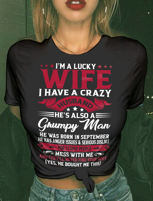 SEPTEMBER - PERFECT T-SHIRT FOR MY LUCKY WIFE - GIFT FROM HUSBAND - tracy09 (SKU10-156-09)