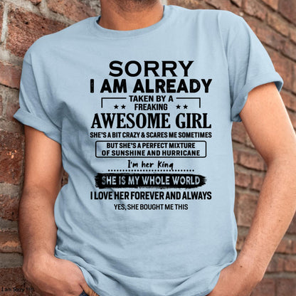 Sorry I Am Already Taken By A Freaking Awesome Girl - Gift For Husband From Wife - tracy00 (SKU-TSRGIRL-00)