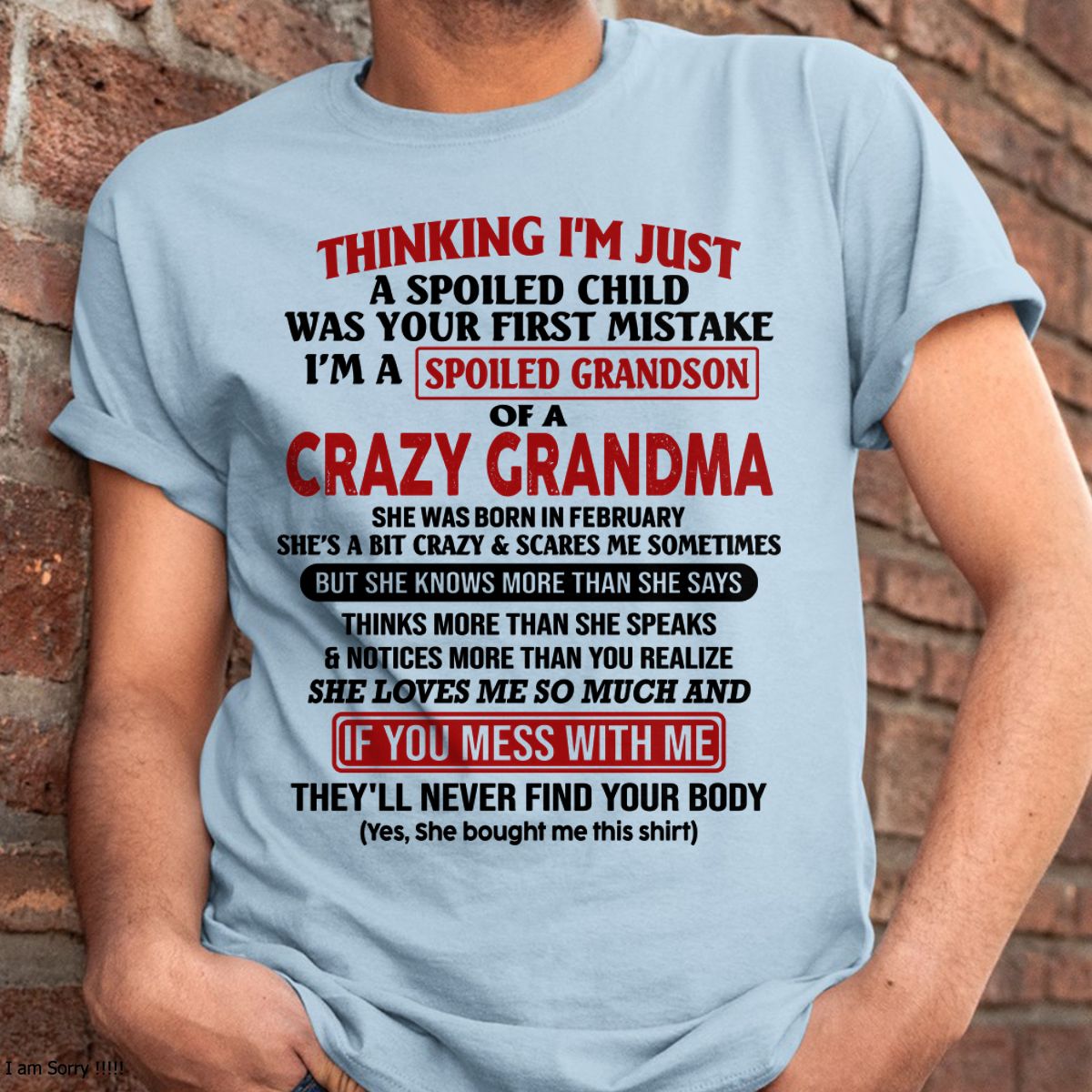 FEBRUARY - I'M A SPOILED GRANDSON OF A CRAZY GRANDMA - From Grandma - tracy02 (SKU-GMS1-NTT02)