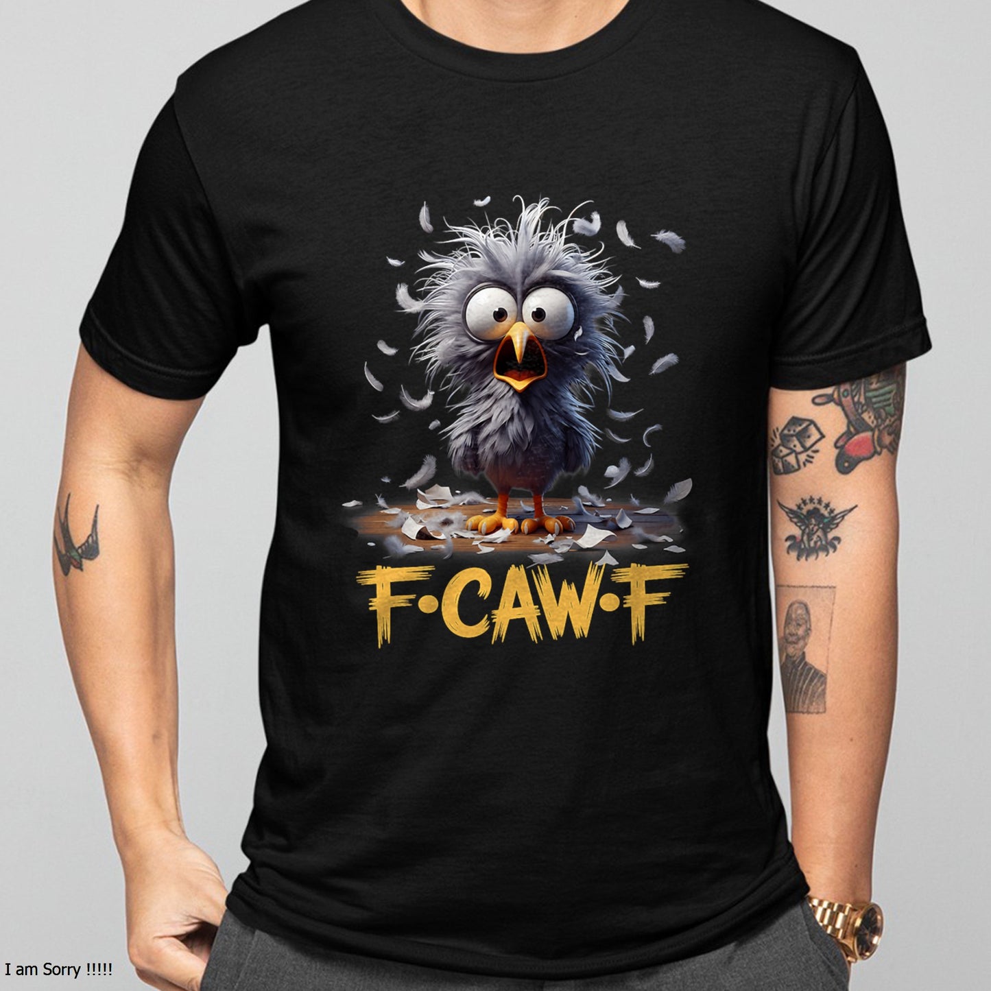 F-Caw-F Messy Bird Shocked Face Feather Chaos Cartoon Humor T-Shirt For MAN - TRACY00 (SKU-TRAN-160504)