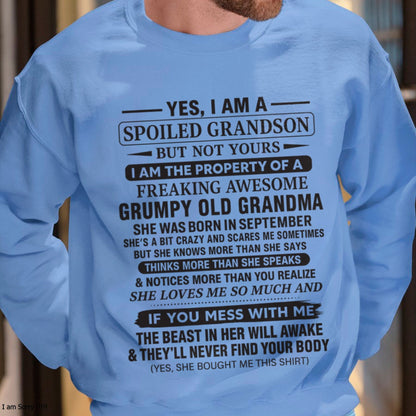 Yes I’m A Stubborn Grandson T-Shirt – Birthday Gift From September Grandma / Woman - tracy09 (SKU10-171-09)