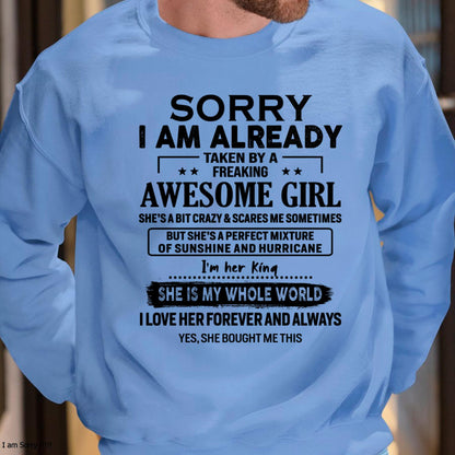 Sorry I Am Already Taken By A Freaking Awesome Girl - Gift For Husband From Wife - tracy00 (SKU-TSRGIRL-00)