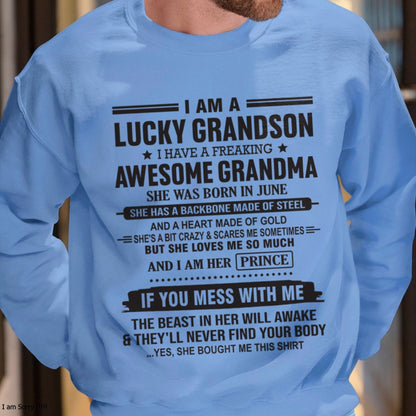 I Am A Lucky Grandson T-Shirt – Birthday Gift From June Grandma / Woman - tracy06 (SKU11-29-06)