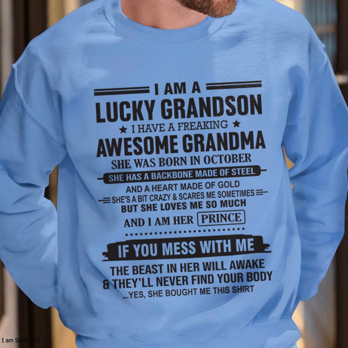 I Am A Lucky Grandson T-Shirt – Birthday Gift From October Grandma / Woman - tracy10 (SKU11-29-10)