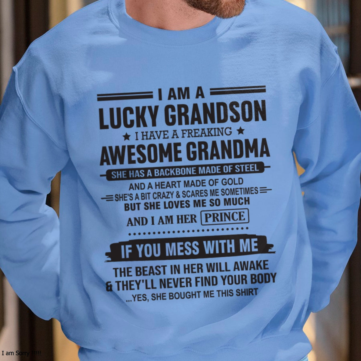 I Am A Lucky Grandson T-Shirt – Birthday Gift From Grandma / Woman - tracy00 (SKU11-29-00)