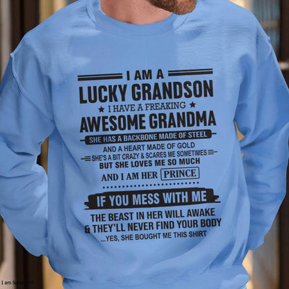 I Am A Lucky Grandson T-Shirt – Birthday Gift From Grandma / Woman - tracy00 (SKU11-29-00)