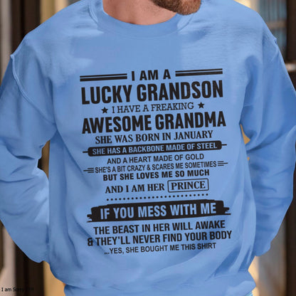I Am A Lucky Grandson T-Shirt – Birthday Gift From January Grandma / Woman - tracy01 (SKU11-29-01)