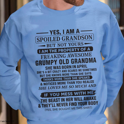 Yes I’m A Stubborn Grandson T-Shirt – Birthday Gift From April Grandma / Woman - tracy04 (SKU10-171-04)
