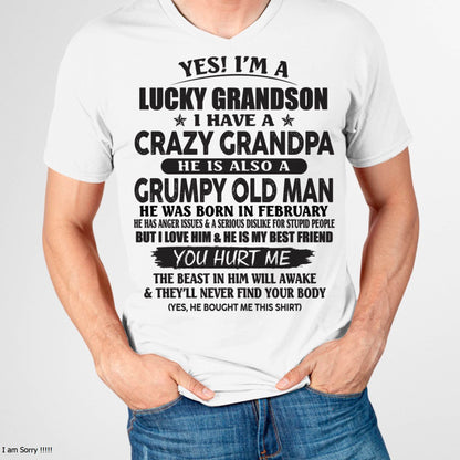 FEBRUARY - LUCKY GRANDSON OF CRAZY GRANDPA -  PERFECT GIFT FROM GRANDPA - tracy02 (SKU12-145-02)