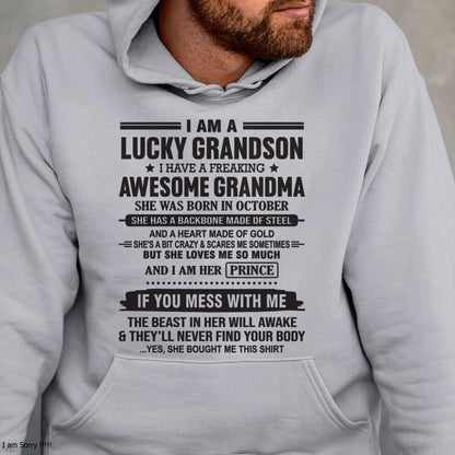 I Am A Lucky Grandson T-Shirt – Birthday Gift From October Grandma / Woman - tracy10 (SKU11-29-10)