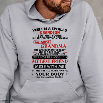 FEBRUARY – "YES! I'M A SPOILED GRANDSON OF AWESOME GRANDMA" – THE BEAUTIFUL T - SHIRT FROM GRANDMA – tracy02 (SKU2606-392-02)