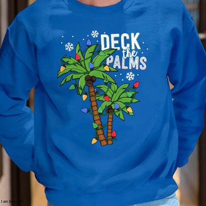 Deck The Palms Tropical Hawaii Christmas Palm Tree Lights T-Shirt - Christmas Unisex T-Shirt/Hoodie/Sweatshirt - HNDS00