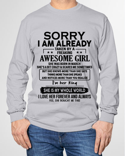 MARCH - I'm her born in March King T-shirt FROM Wife - TRACY03 (SKU26T-01-23-03)
