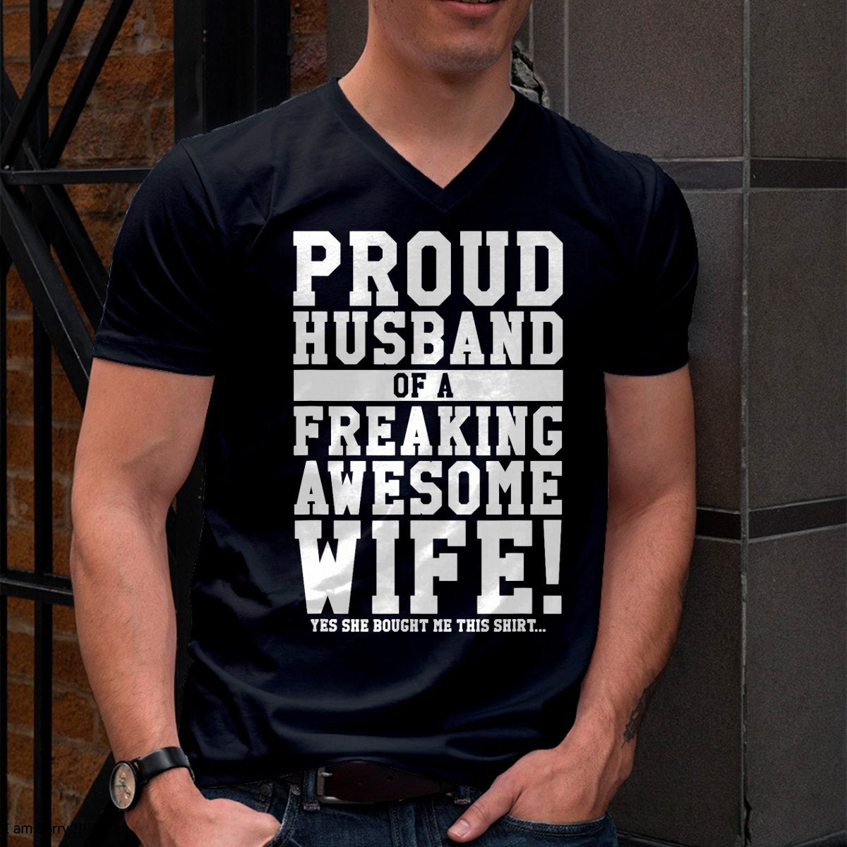 Proud Husband Of A Freaking Awesome Wife! Gift T-Shirt From WIFE - TRACY00 (SKU-TRAN-130509)