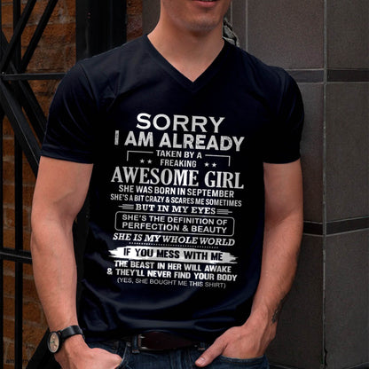 September – Sorry I Am Already Taken By A Freaking Awesome Girl – Gift For Boyfriend From Wife Or Girlfriend – xuan09 (SKU12-293-09)