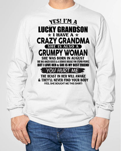 AUGUST - LUCKY GRANDSON OF CRAZY GRANDMA -  PERFECT GIFT FROM GRANDMA - tracy08 (SKU12-113-08)