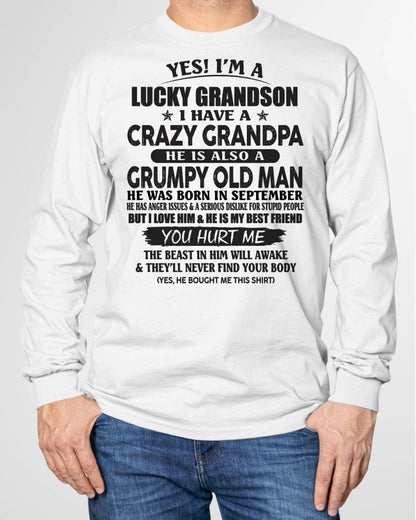 SEPTEMBER - LUCKY GRANDSON OF CRAZY GRANDPA -  PERFECT GIFT FROM GRANDPA - tracy09 (SKU12-145-09)