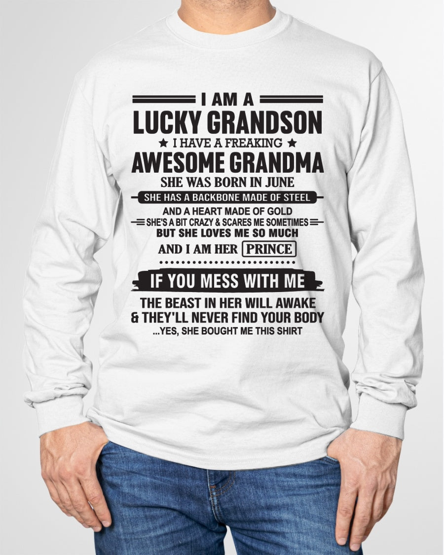 I Am A Lucky Grandson T-Shirt – Birthday Gift From June Grandma / Woman - tracy06 (SKU11-29-06)