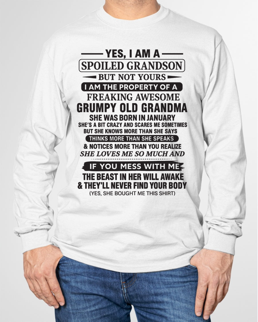 Yes I’m A Stubborn Grandson T-Shirt – Birthday Gift From January Grandma / Woman - tracy01 (SKU10-171-01)