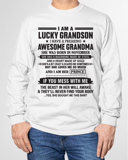 I Am A Lucky Grandson T-Shirt – Birthday Gift From November Grandma / Woman - tracy11 (SKU11-29-11)