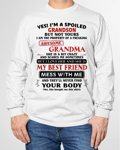 "YES! I'M A SPOILED GRANDSON OF AWESOME GRANDMA" – THE BEAUTIFUL T - SHIRT FROM GRANDMA – tracy00 (SKU2606-392-00)