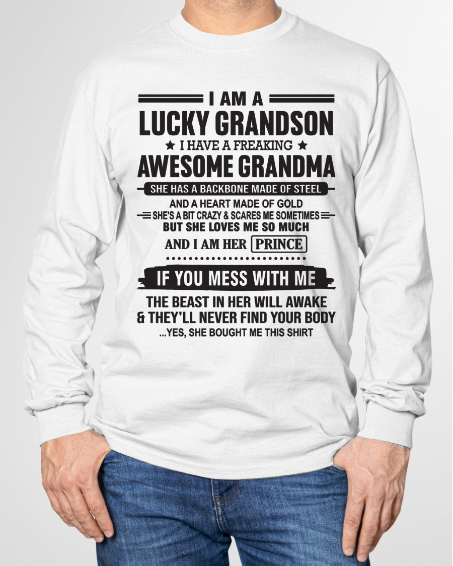 I Am A Lucky Grandson T-Shirt – Birthday Gift From Grandma / Woman - tracy00 (SKU11-29-00)