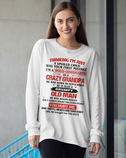 Spoiled Granddaughter of a Crazy Grandpa Shirt – Birthday Gift from September Grandpa / Man - XUAN09 (SKU12-200-09)