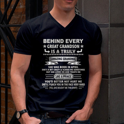 APRIL - BEHIND EVERY GRANDSON for Grandson T-Shirt From GRANDMA - TRACY04 (SKU2606-102-04)