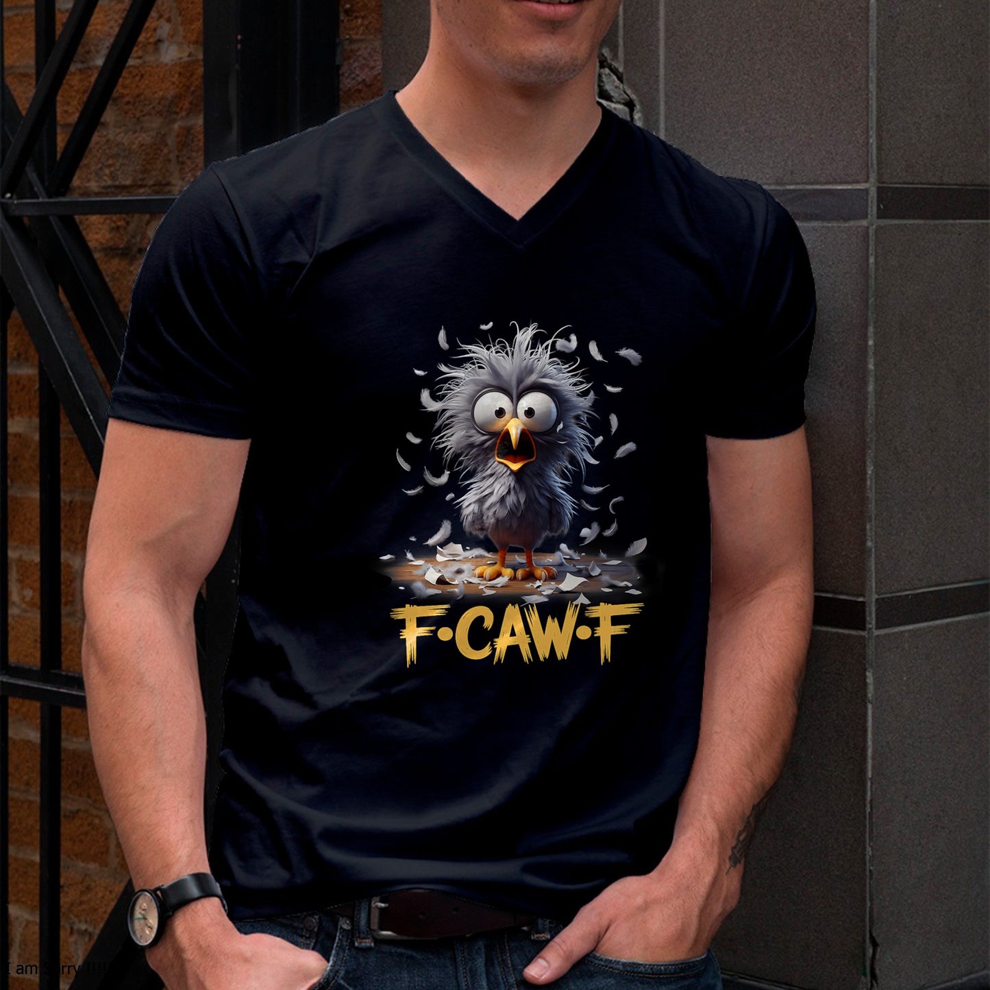 F-Caw-F Messy Bird Shocked Face Feather Chaos Cartoon Humor T-Shirt For MAN - TRACY00 (SKU-TRAN-160504)