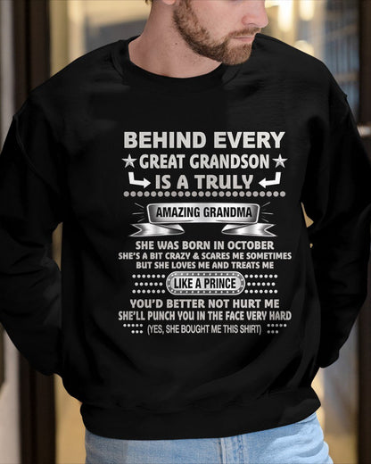 OCTOBER - BEHIND EVERY GRANDSON for Grandson T-Shirt From GRANDMA - TRACY10 (SKU2606-102-10)