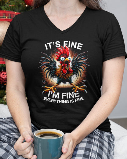 Funny Graphic Tee It's Fine I'm Fine Weird Crazy Chicken T-Shirt For WOMAN - TRACY00 (SKU-TRAN-160505)