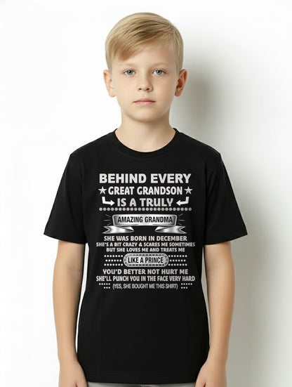 DECEMBER - BEHIND EVERY GRANDSON for Grandson T-Shirt From GRANDMA - TRACY12 (SKU2606-102-12)