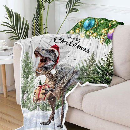 Perfect Blanket Christmas Gifts  Cute Dinosaur Xmas for DAUGHTER/SON - From MOM/DAD