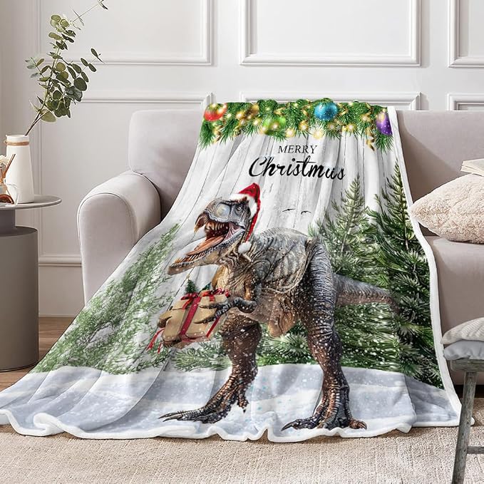 Perfect Blanket Christmas Gifts  Cute Dinosaur Xmas for DAUGHTER/SON - From MOM/DAD