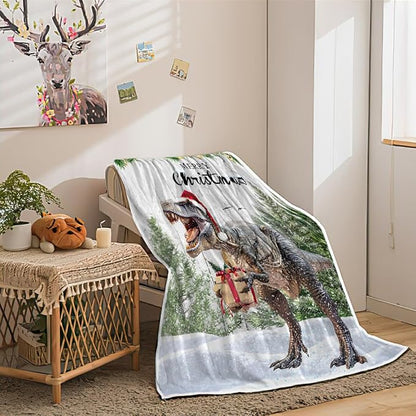 Perfect Blanket Christmas Gifts  Cute Dinosaur Xmas for DAUGHTER/SON - From MOM/DAD