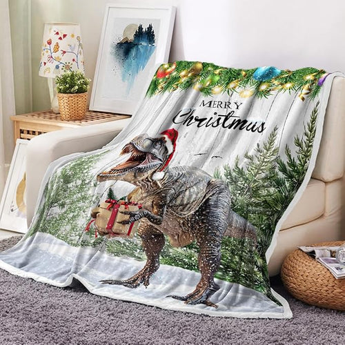 Perfect Blanket Christmas Gifts  Cute Dinosaur Xmas for DAUGHTER/SON - From MOM/DAD