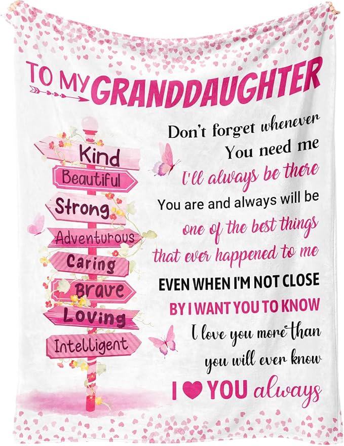 Perfect Blanket Gift Pink Road Sign Inspirational Blanket for GRANDDAUGHTER - From GRANDMA/GRANDPA