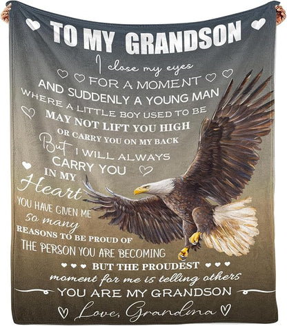 Perfect Blanket Gift Christmas Valentines Birthday Gifts for GRANDSON - From GRANDMA